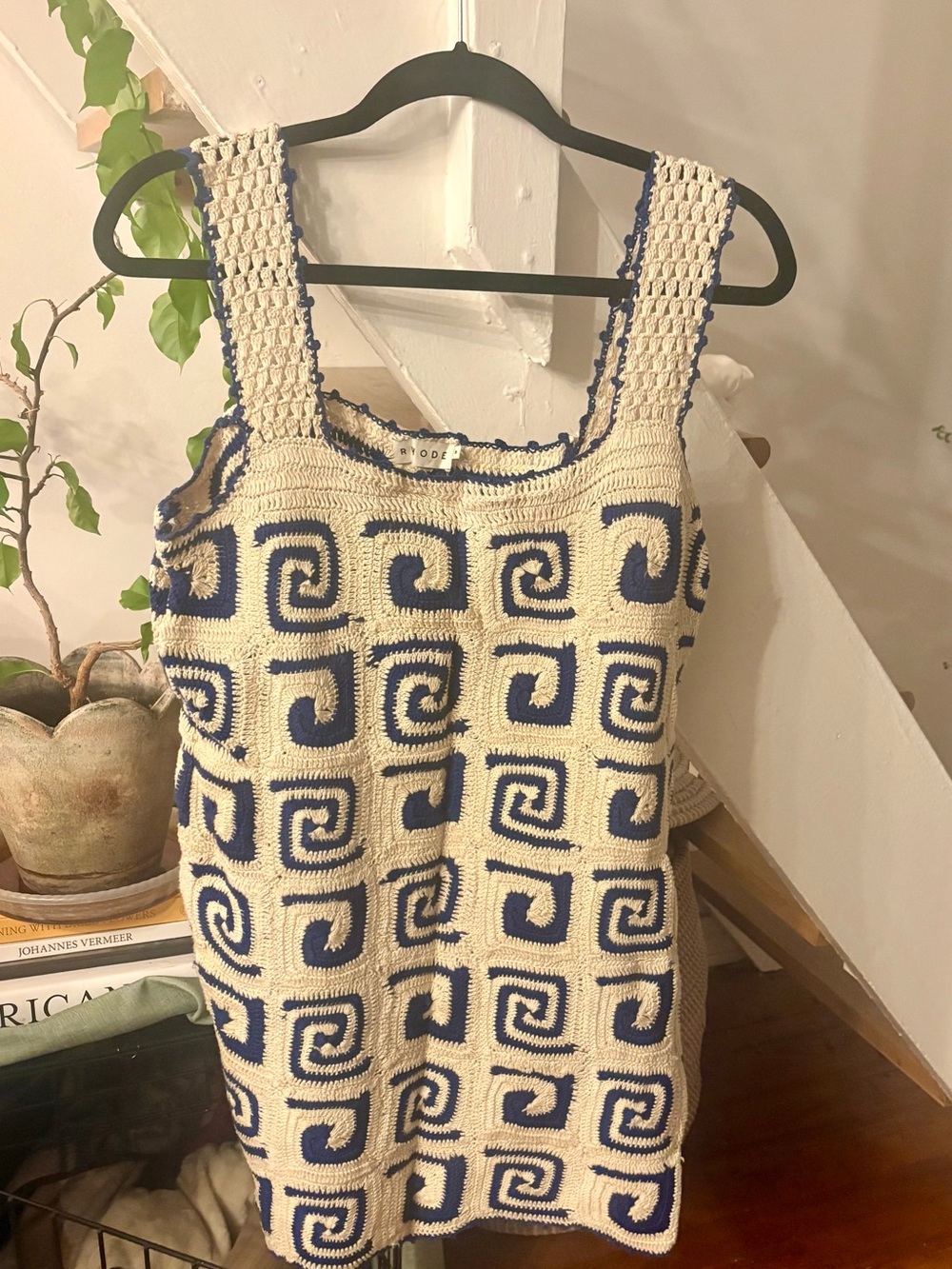 RHODE Crochet Block Spiral Mini Dress - Blue and Cream - Picture 3 of 3